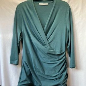 Peruvian Connection 3/4 Length Ruched Teal Cyprus Top